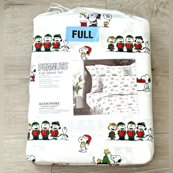 Berkshire Peanuts Snoopy Woodstock Sally Linus Christmas Caroling Full Sheet Set - Picture 4 of 6